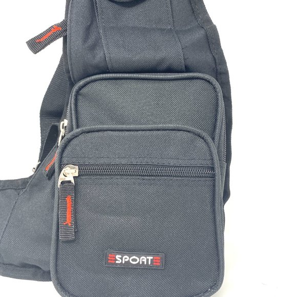 Messenger Men's Black Bag Poly Sport Shoulder Strap 4 Zip Pocket Cellphone Pouch - Picture 2 of 5